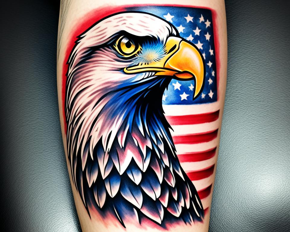 american eagle tattoo design with patriotic red white and blue colors
