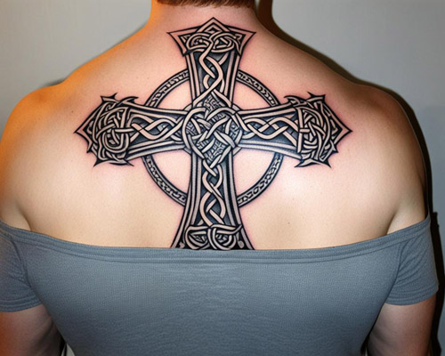 Celtic cross back tattoo design